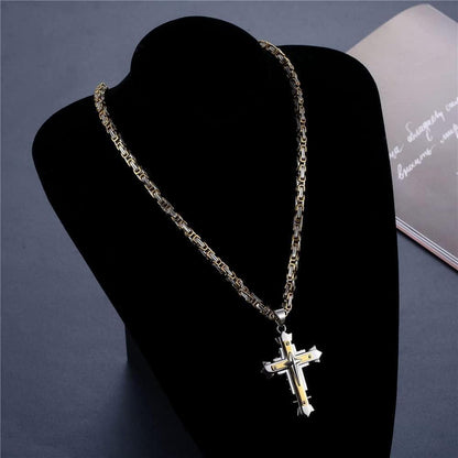 Herren Kreuz Kette Edelstahl Byzantinisch 56/61/71cm