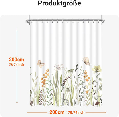 Duschvorhang 200x200cm Schmetterling Blumen, Water-Resistant