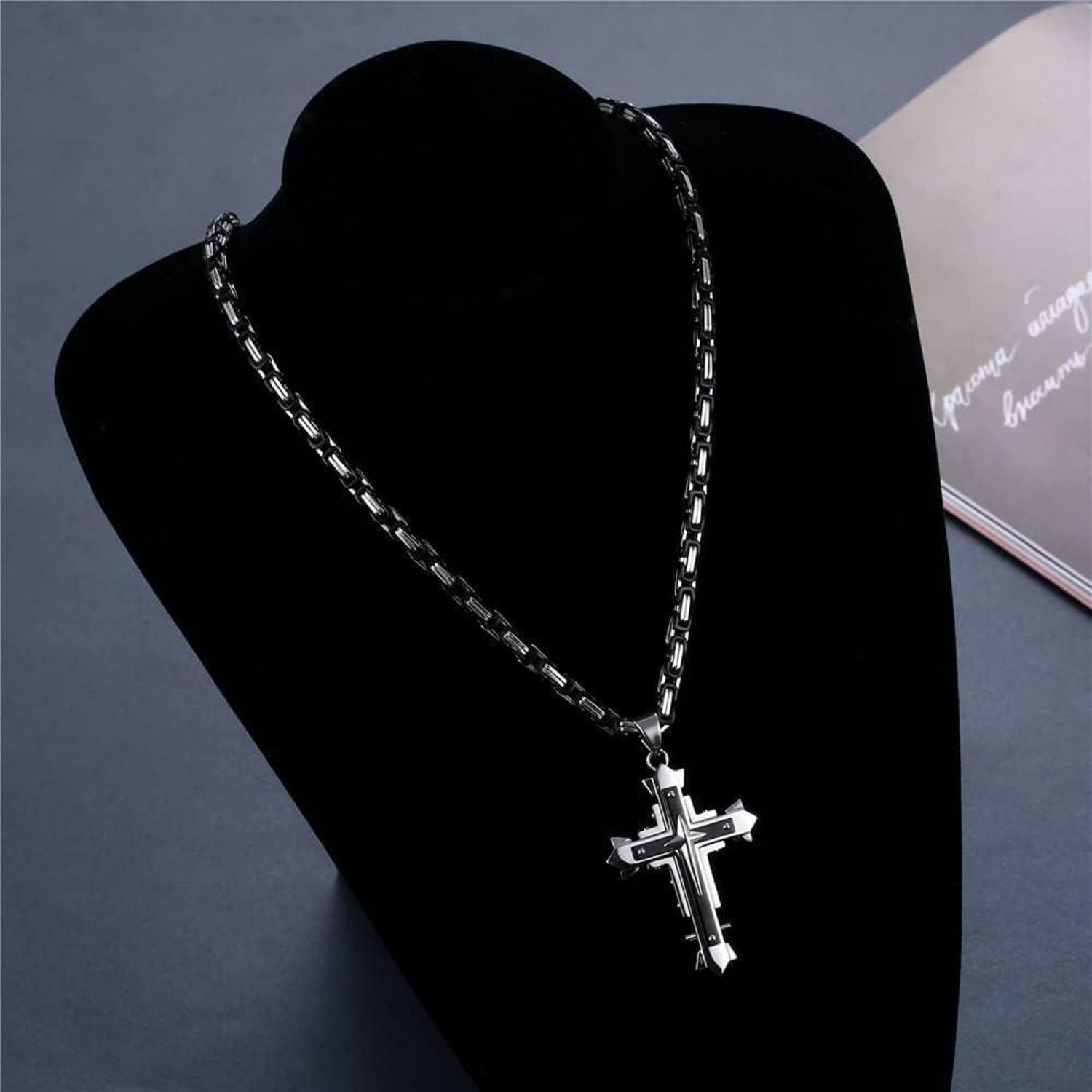 Herren Kreuz Kette Edelstahl Byzantinische Anhänger Jesus Halskette 71cm