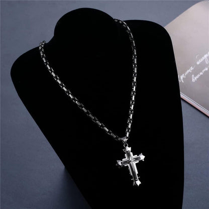 Herren Kreuz Kette Edelstahl Byzantinische Anhänger Jesus Halskette 71cm