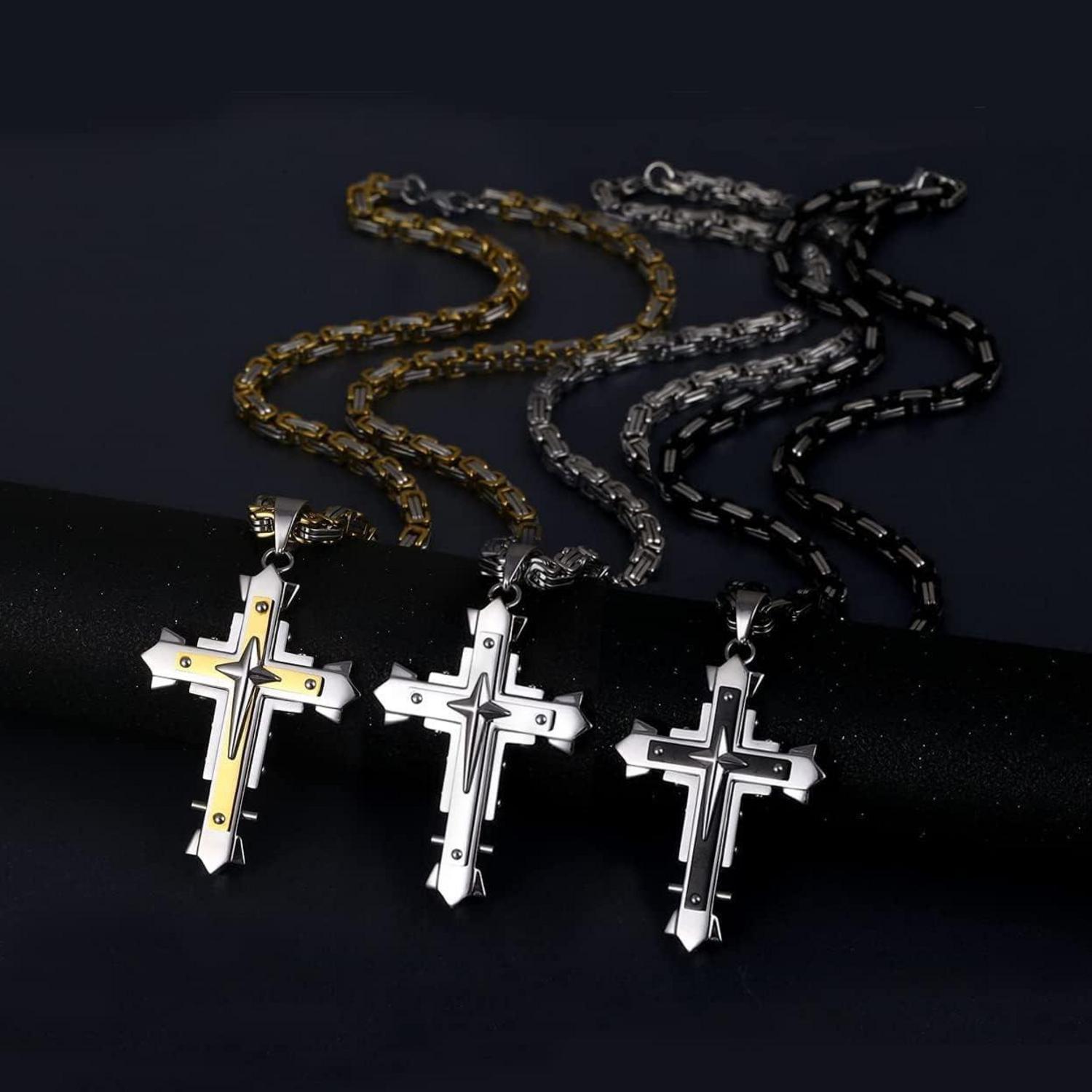 Kreuz Kette Herren Edelstahl Byzantinische Ketten Anhänger Jesus