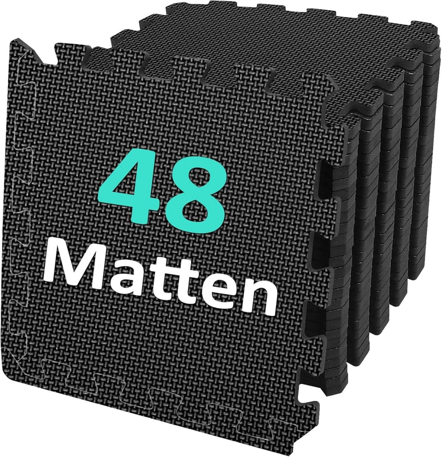 Fitness Bodenschutzmatten Set Schwarz 48Stk rutschfest 10mm