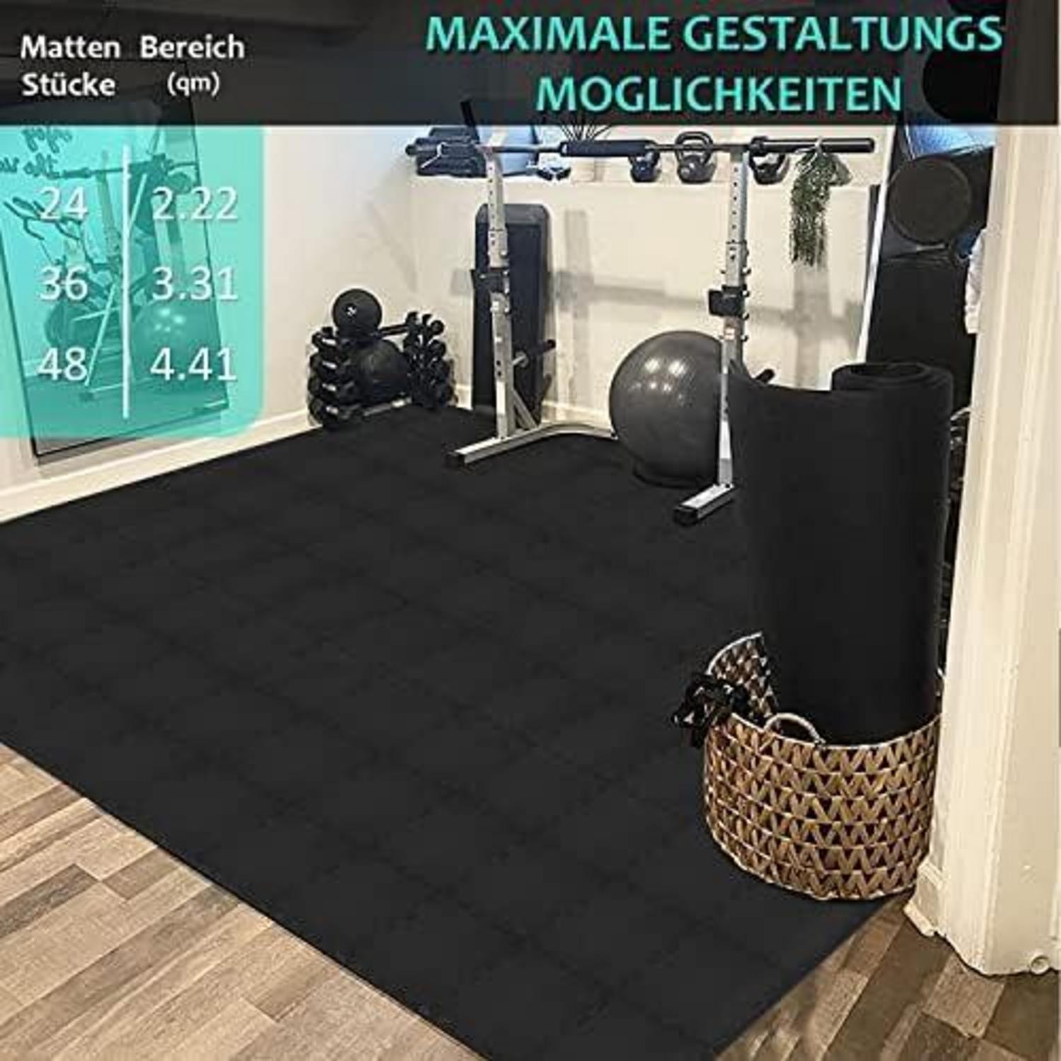 Fitness Bodenschutzmatten Set Schwarz 48-teilig rutschfest Pilates Yoga