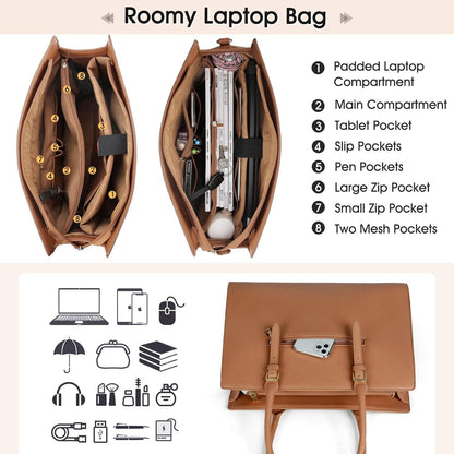Handtasche Damen Shopper Große Laptoptasche 15.6 Zoll PU Leder Arbeits