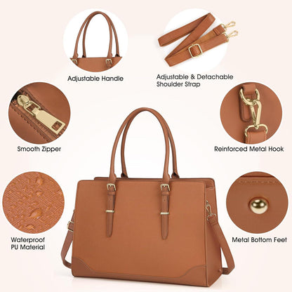 IGOLUMON Handtasche Damen Braun 15.6 Zoll Laptoptasche PU Leder