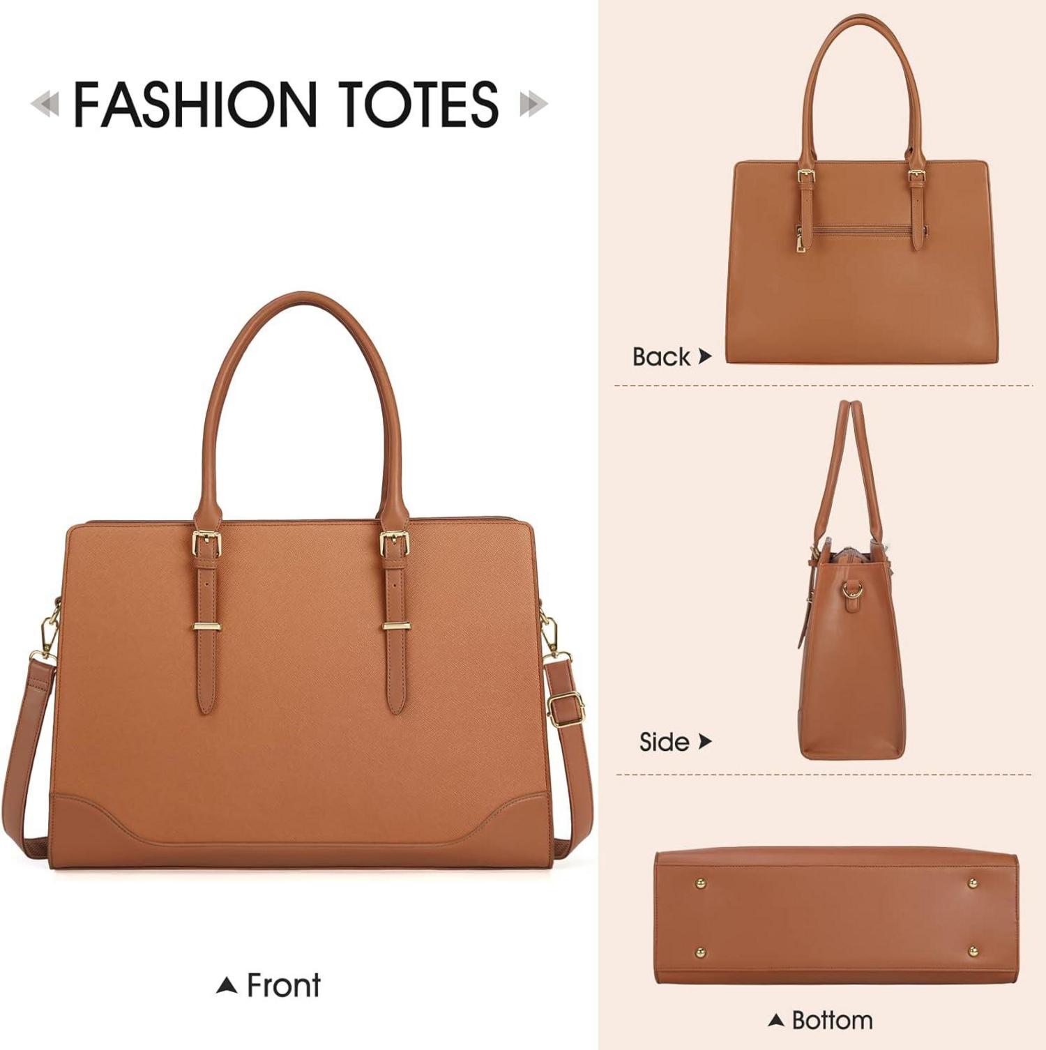 IGOLUMON Damen Handtasche Braun 15.6 Zoll Laptoptasche PU Leder Umhängetasche