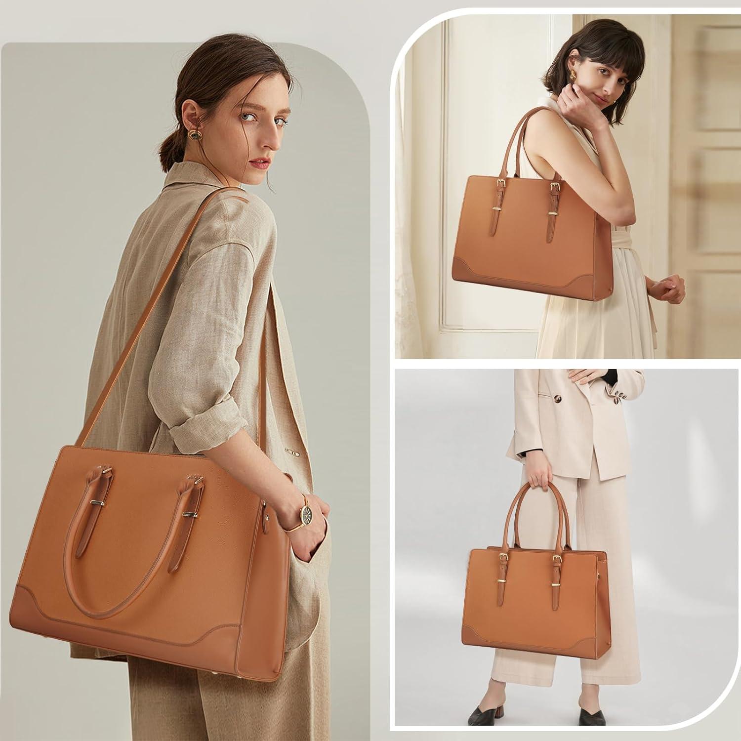 Handtasche Damen Shopper Große Tasche Braun Laptoptasche 15.6 Zoll PU