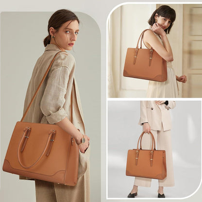 Handtasche Damen Shopper Große Tasche Braun Laptoptasche 15.6 Zoll PU