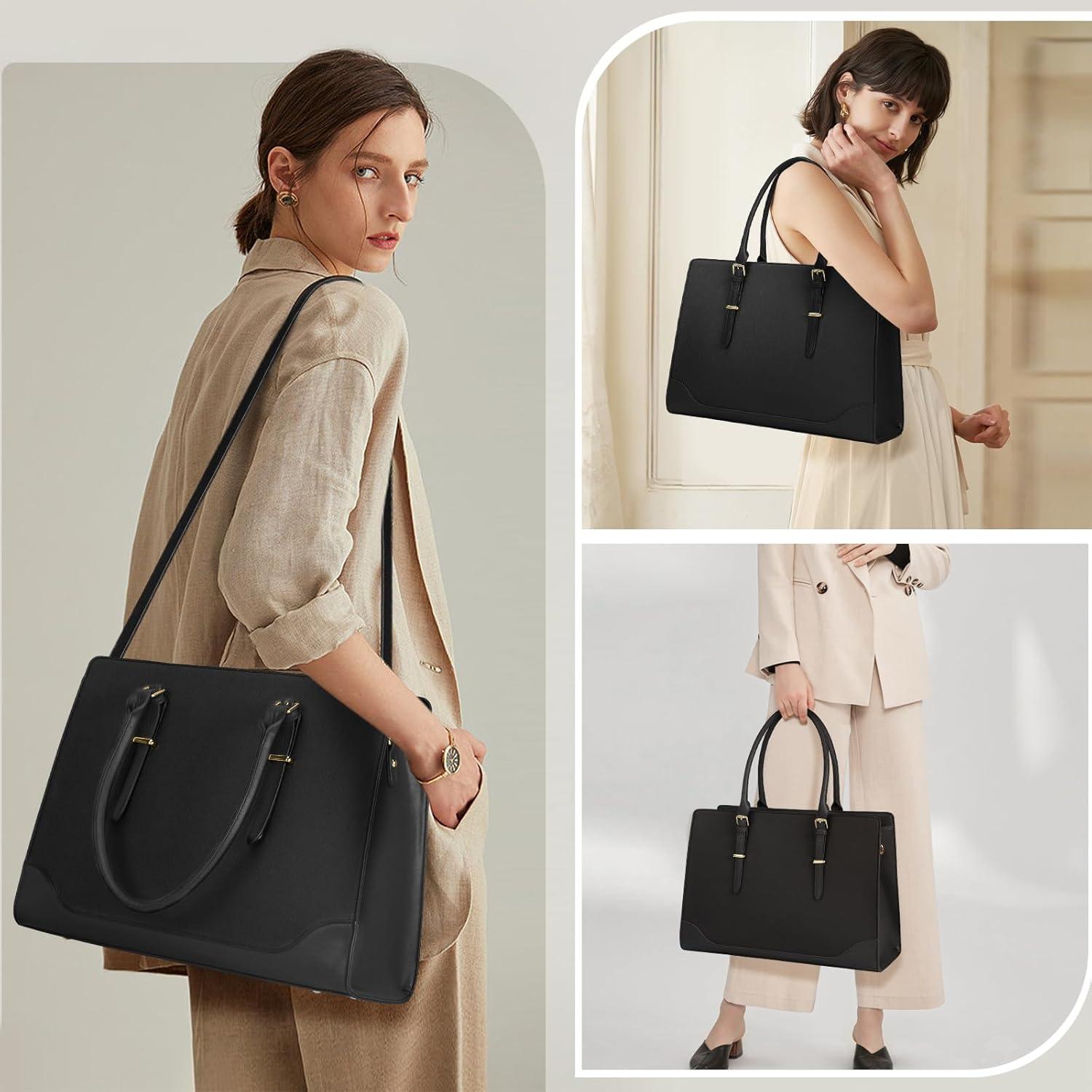 Handtasche Damen Shopper Schwarz PU Leder Laptoptasche 15.6 Zoll