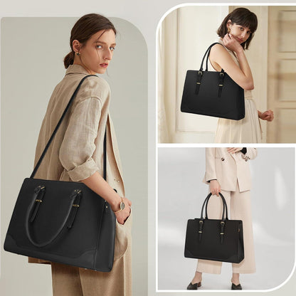 Handtasche Damen Shopper Schwarz PU Leder Laptoptasche 15.6 Zoll