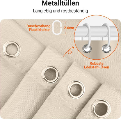 Duschvorhang 180x200cm Beige Wasserabweisend Antischimmel Polyester Stoff