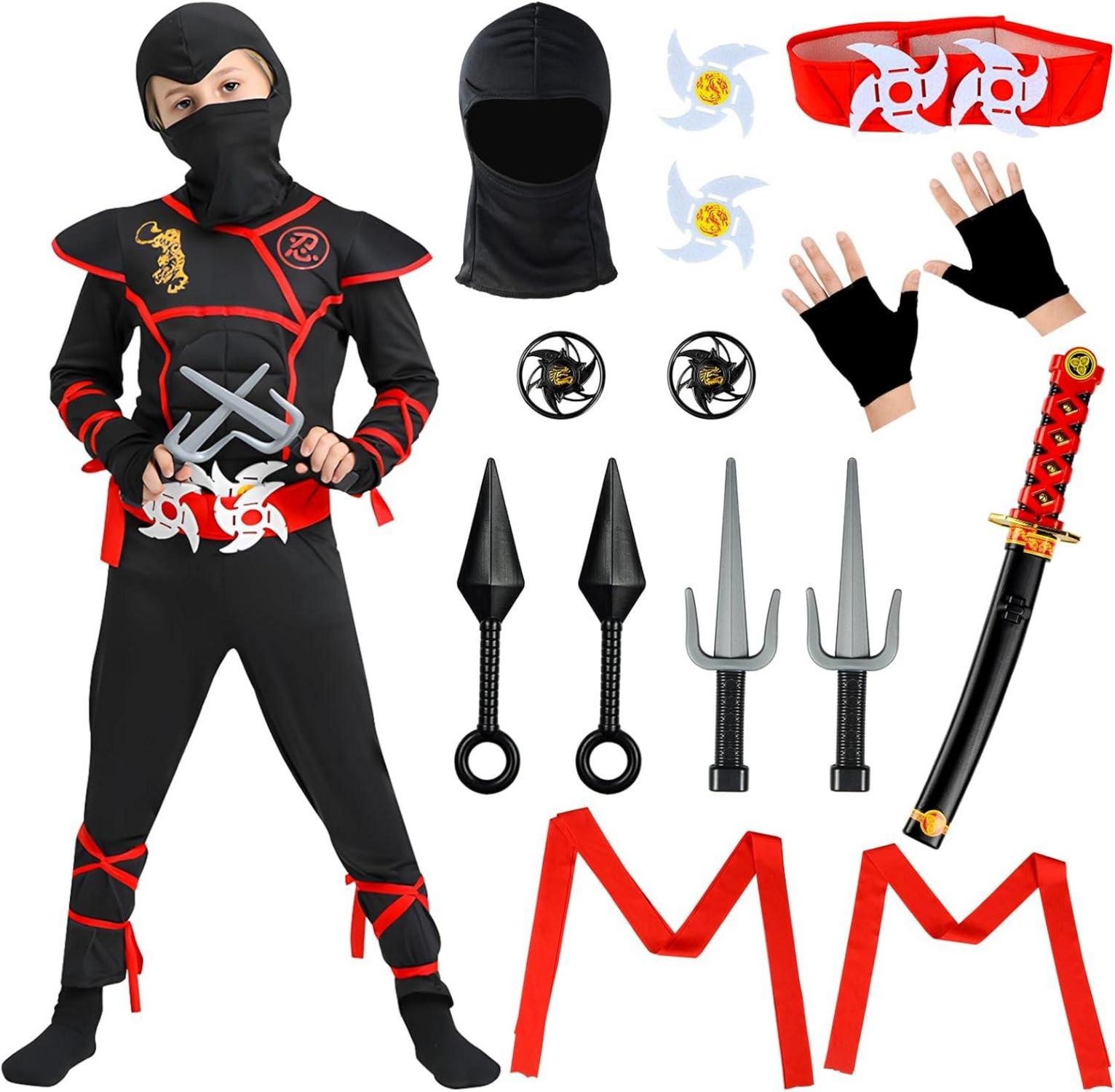 Ninja Kostüm Kinder Set 13-teilig Ninja Rollenspiel Jungen Mädchen