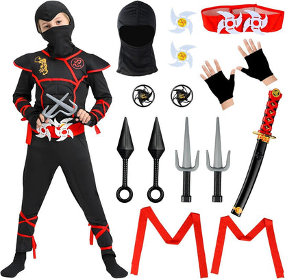 Ninja Kostüm Kinder Set 13-teilig Ninja Rollenspiel Jungen Mädchen