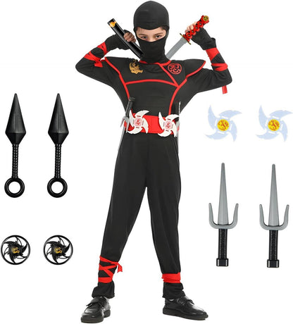 BIQIQI Ninja Kostüm Kinder Set 13-tlg. Karneval Jungen Mädchen Rollenspiel