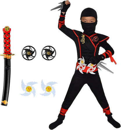 Ninja Kostüm Kinder Set 13-teilig Karneval Muskel Zubehör Jungen Mädchen