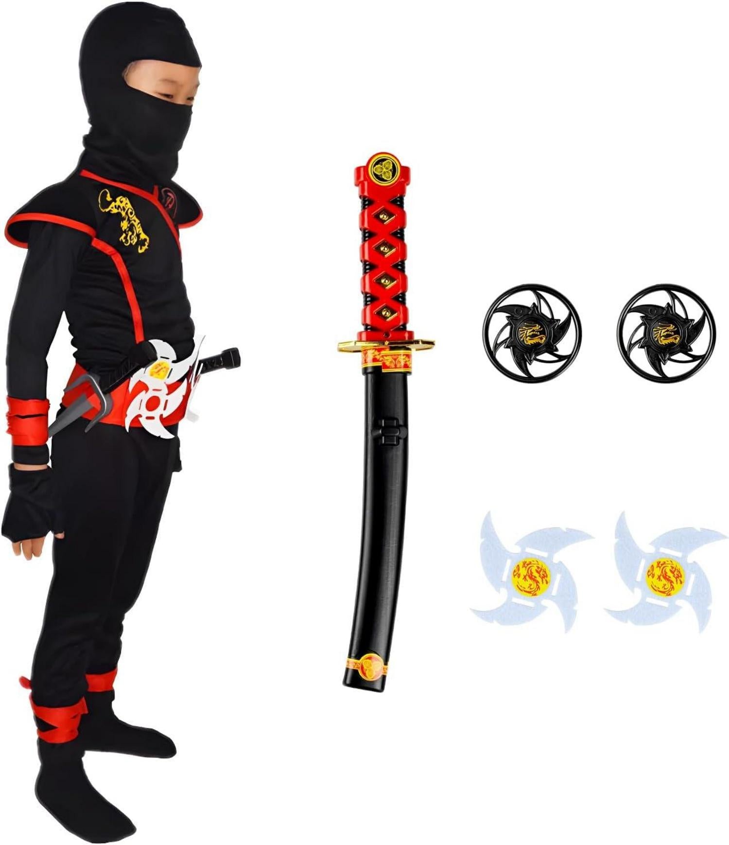 Ninja Kostüm Kinder 13-teilig Karneval Set Muskel Schaumstoff
