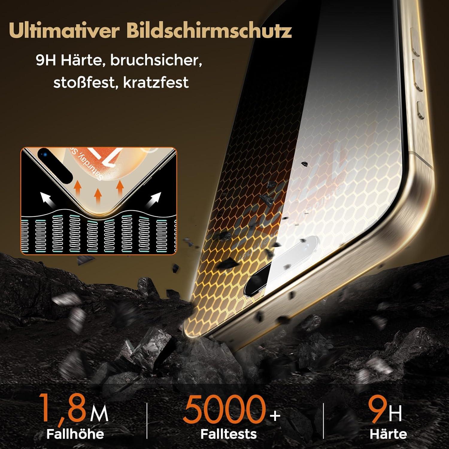 Panzer Sichtschutzglas iPhone 15 Pro Max Blickschutzfolie 2 Stück