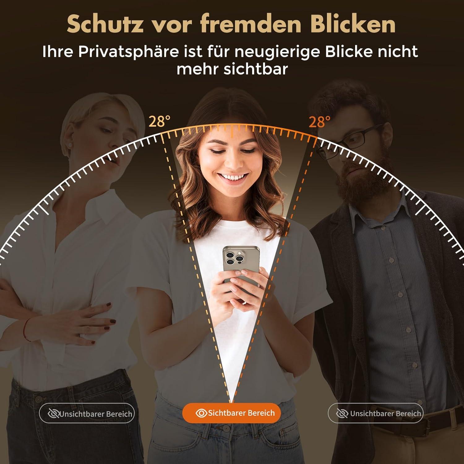 Panzer Sichtschutz Glas für iPhone 15 Pro Max 6,7 Zoll - 2 Stück