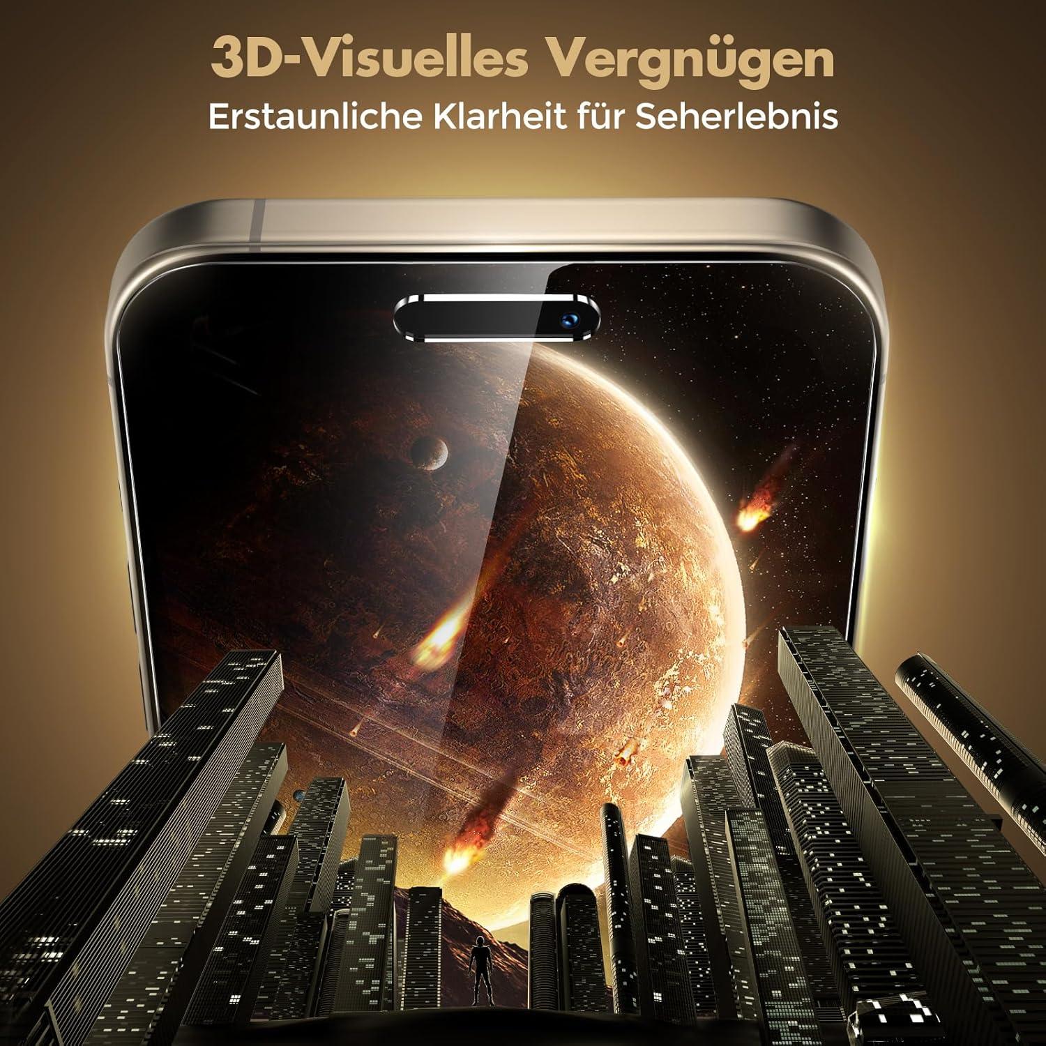 Panzer Glas Blickschutzfolie für iPhone 15 Pro Max, 2 Stück 6,7 Zoll
