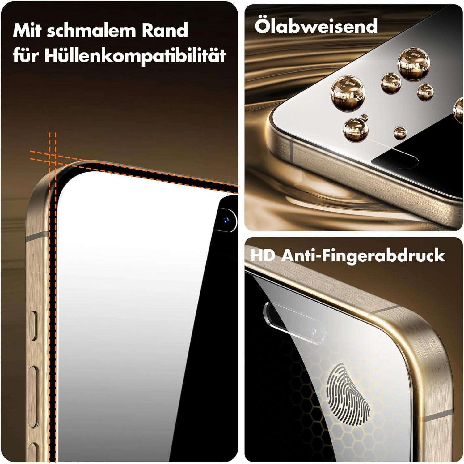 Panzer Blickschutz Glas für iPhone 15 Pro Max 6,7 Zoll - 2er Pack