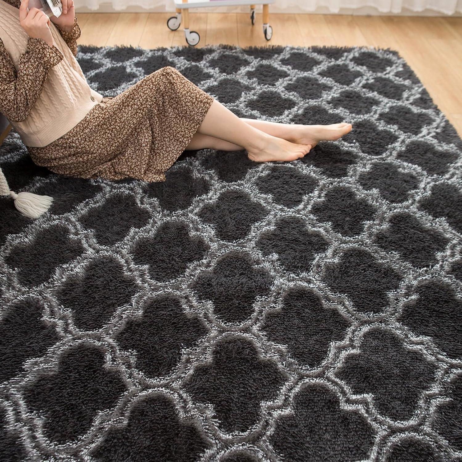 Weicher Flauschteppich 120x180cm Grau Rutschfest waschbar - 100% Polyester