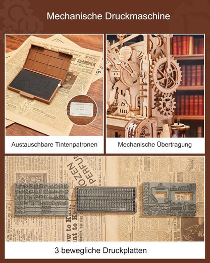 ROKR 3D Puzzle Holz Druckmaschine Bausatz Mechanisch 303 Teile Erwachsene