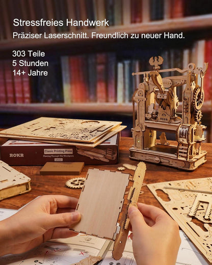 ROKR 3D Holz Puzzle Druckmaschine DIY Erwachsene 303 Teile Getriebe