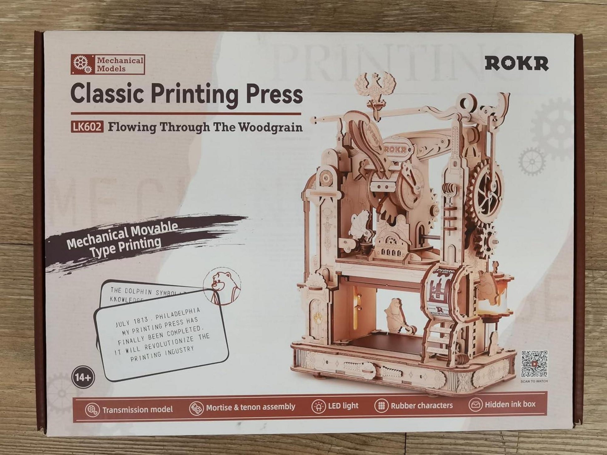 ROKR 3D Puzzle Holz Druckmaschine Bausatz Mechanisch 303 Teile Erwachsene