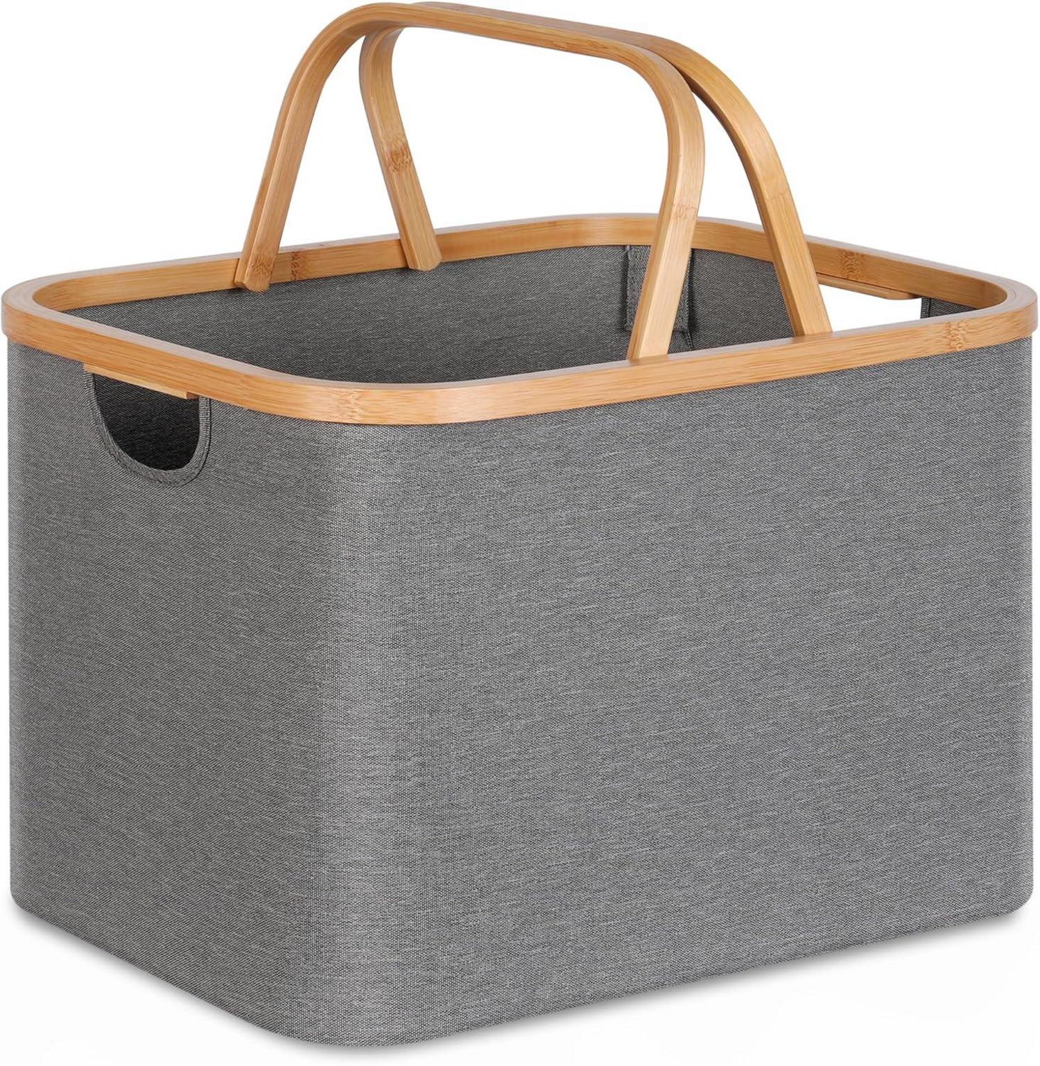Faltbarer Wäschekorb 43L Bambus Stoff Aufbewahrung Basket