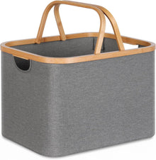 Faltbarer Wäschekorb 43L Bambus Stoff Aufbewahrung Basket