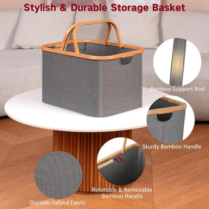 Faltbarer Bambus Wäschekorb 43L, Aufbewahrung Basket grau