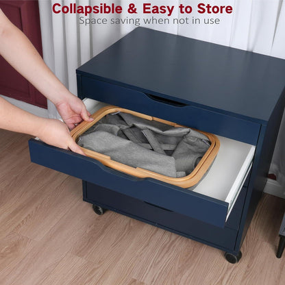 Faltbarer Bambus Wäschekorb 43L Aufbewahrung Basket Grau