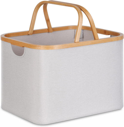 Faltbarer Wäschekorb 43L Bambus Stoff Storage Basket