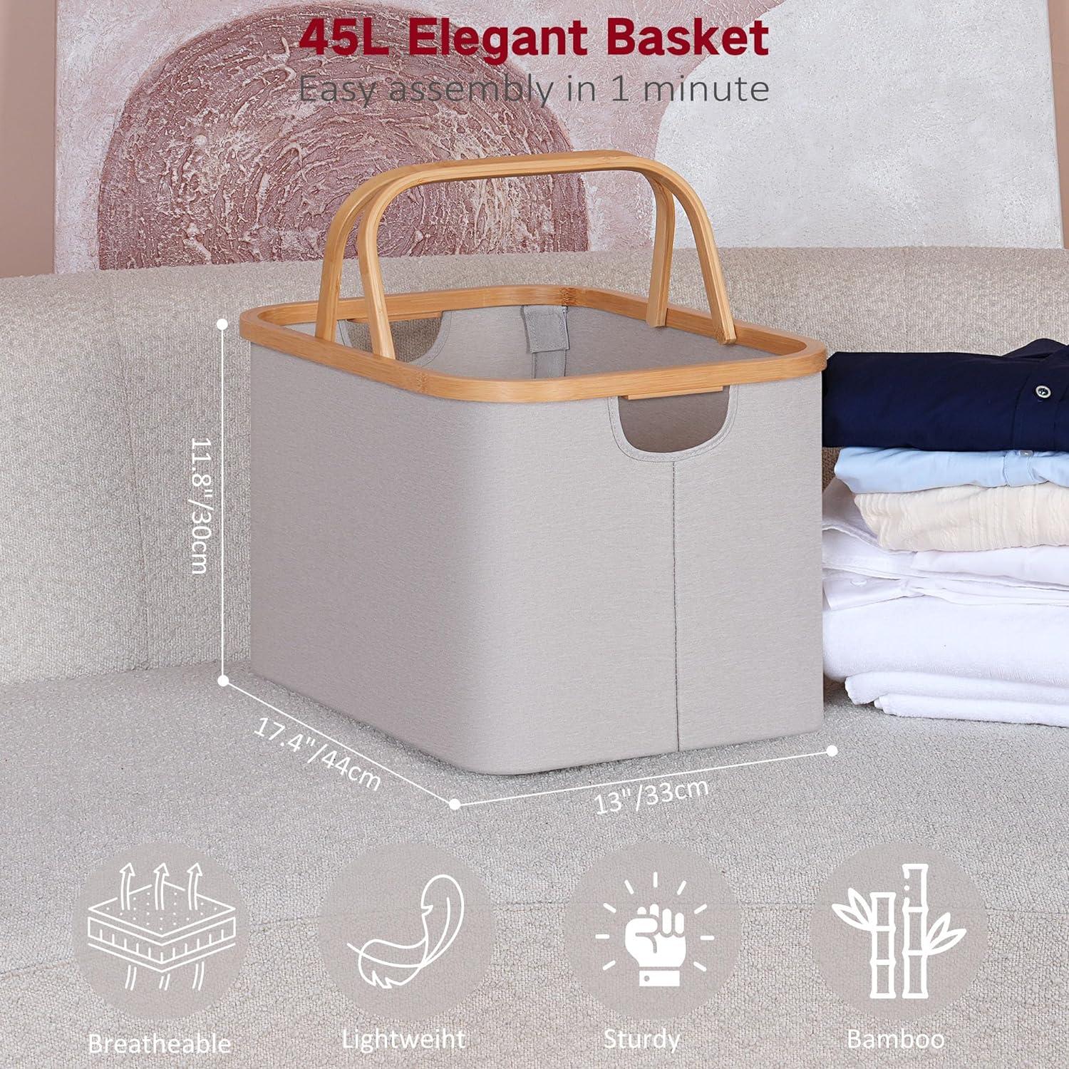 Faltbarer Bambus Wäschekorb 43L Aufbewahrung Basket Hellgrau