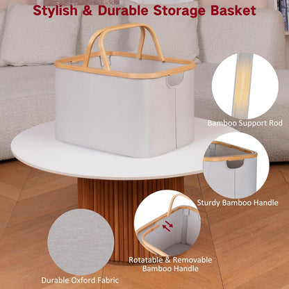 Faltbarer Wäschekorb 43L Bambus Stoff Storage Basket Hellgrau