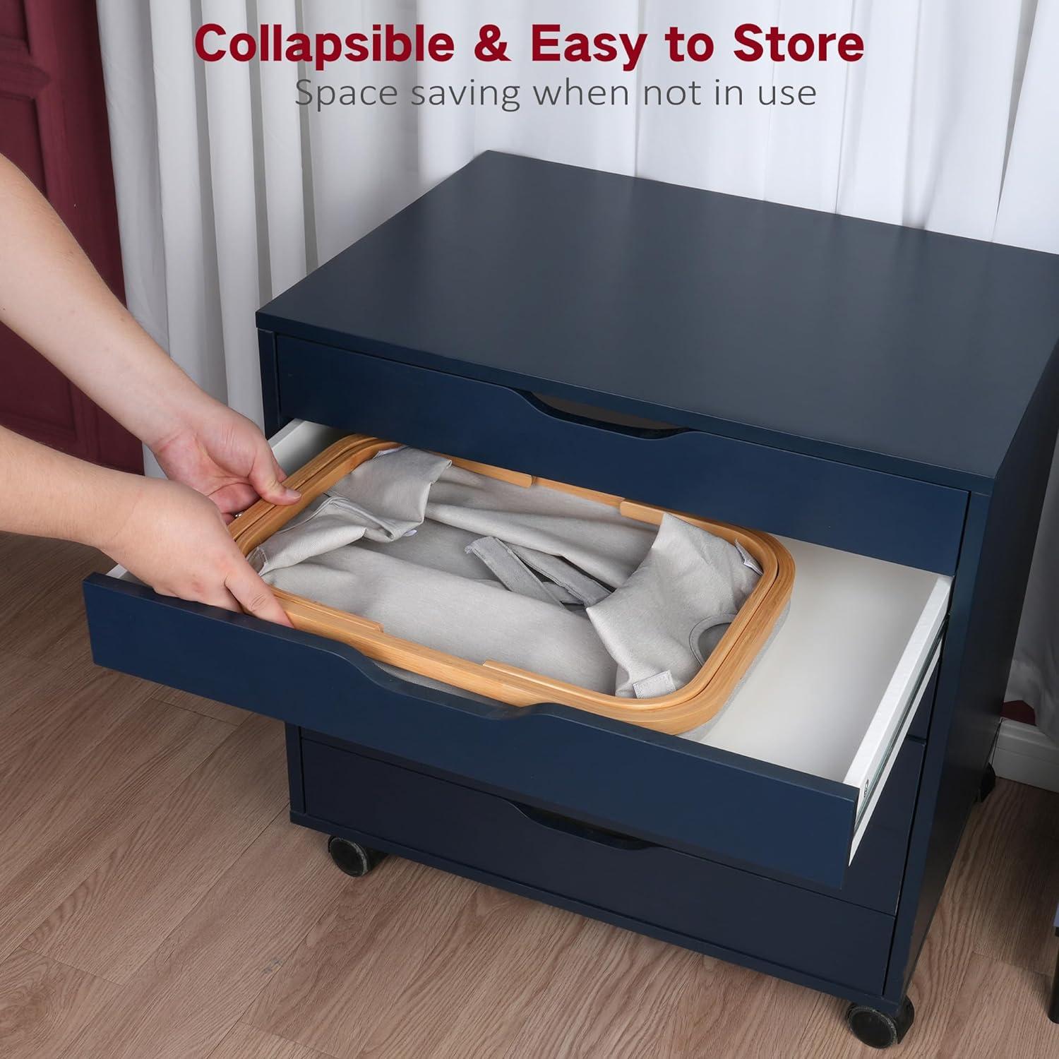 Faltbarer Wäschekorb 43L Bambus Stoff Storage Basket Aufbewahrung Hellgrau