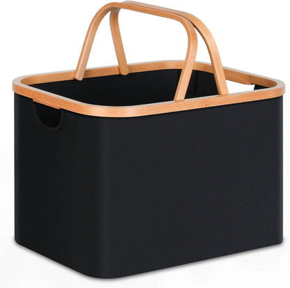Efluky Wäschekorb Bambus Stoff 43L Schwarz, Faltbarer
