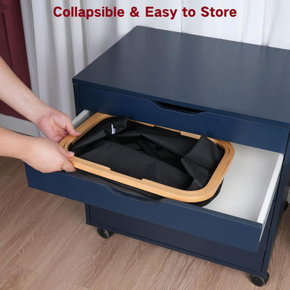 Faltbarer Wäschekorb 43L Bambus Stoff Aufbewahrung Schwarz