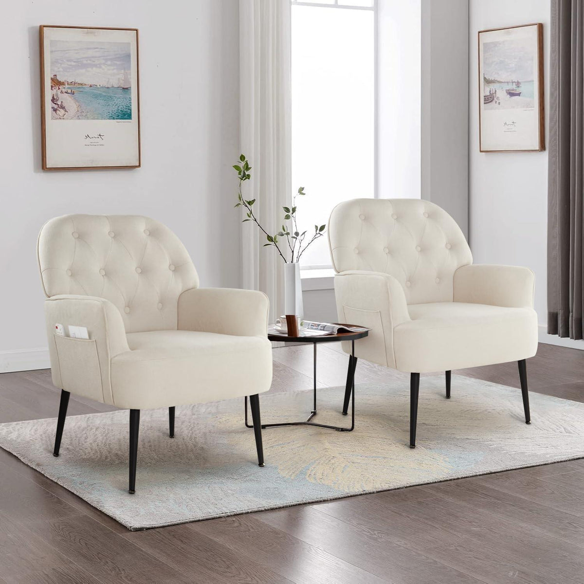 Bequemer Lounge Sessel mit Seitentasche – Modernes Design (Beige)