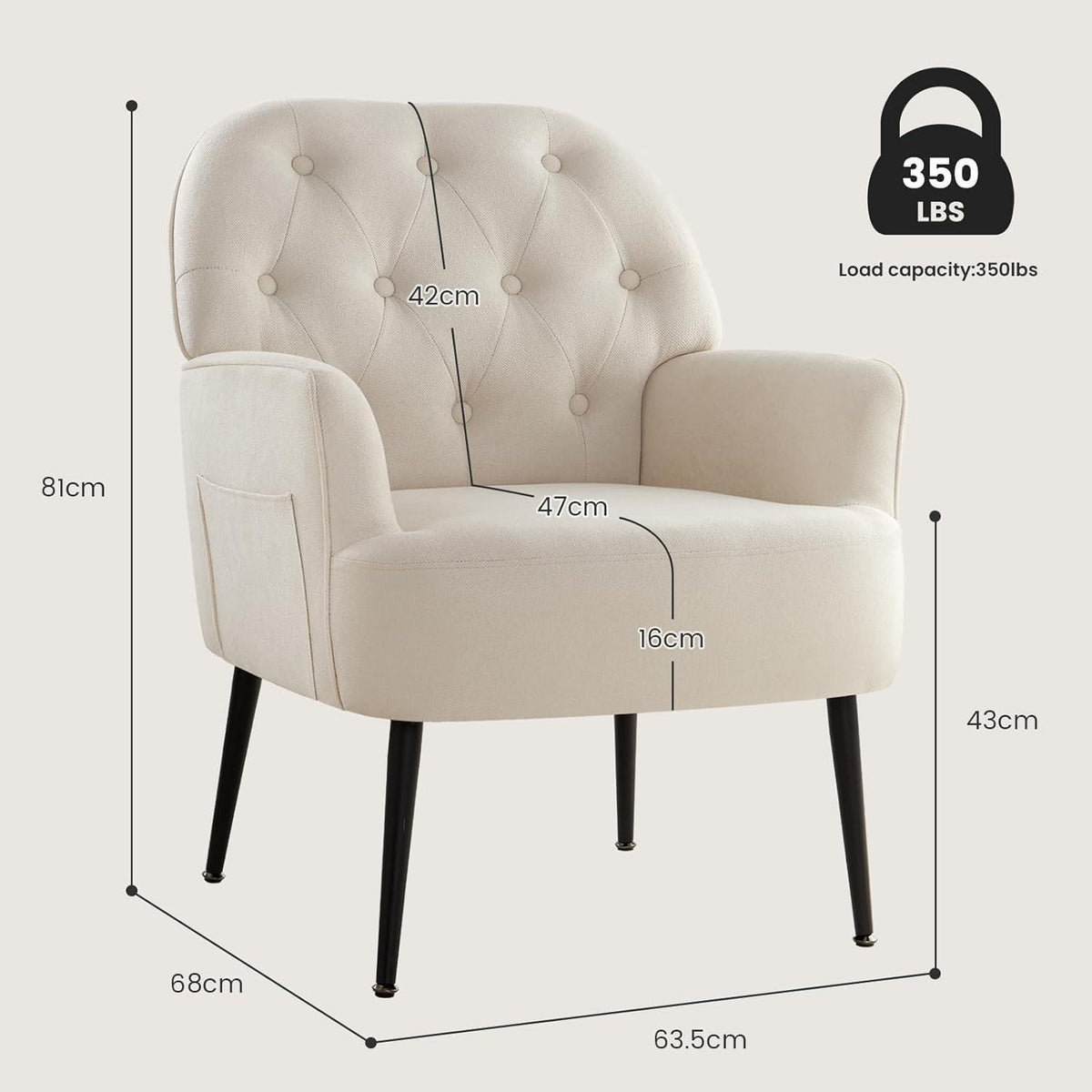 Bequemer Lounge Sessel mit Seitentasche – Modernes Design (Beige)