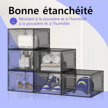 JOISCOPE Schuh-Organisator Stapelbarer PET Transparenter Kunststoff-Schuhkarton 34x27x19 cm 8er Pack Schwarz