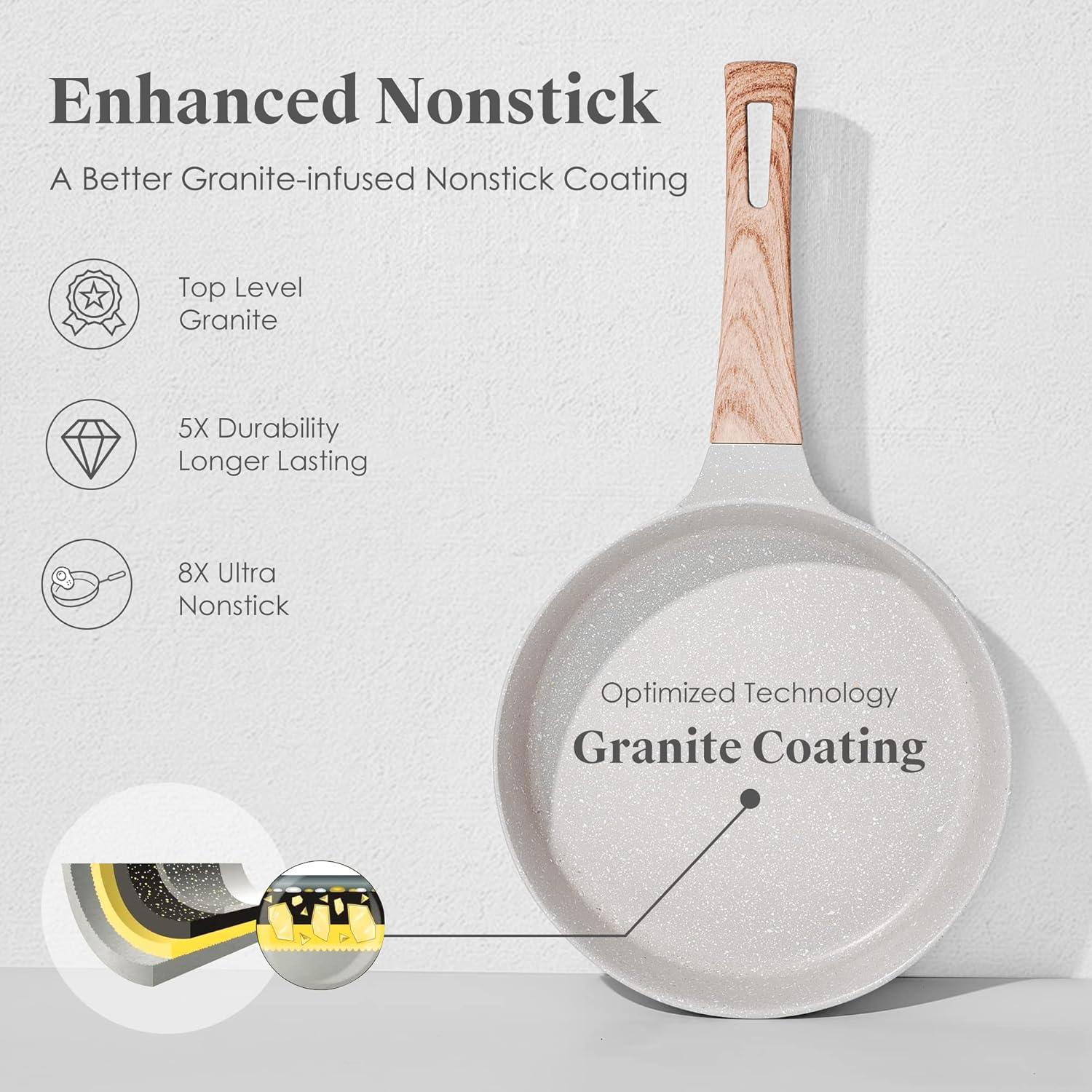 RIOVARM Granit Antihaft Topf Pfannenset mit Deckel 11-teilig Beige