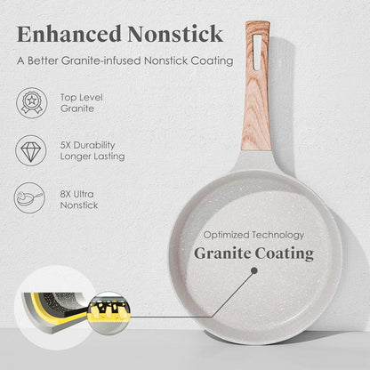 RIOVARM Granit Antihaft Topf Pfannenset mit Deckel 11-teilig Beige