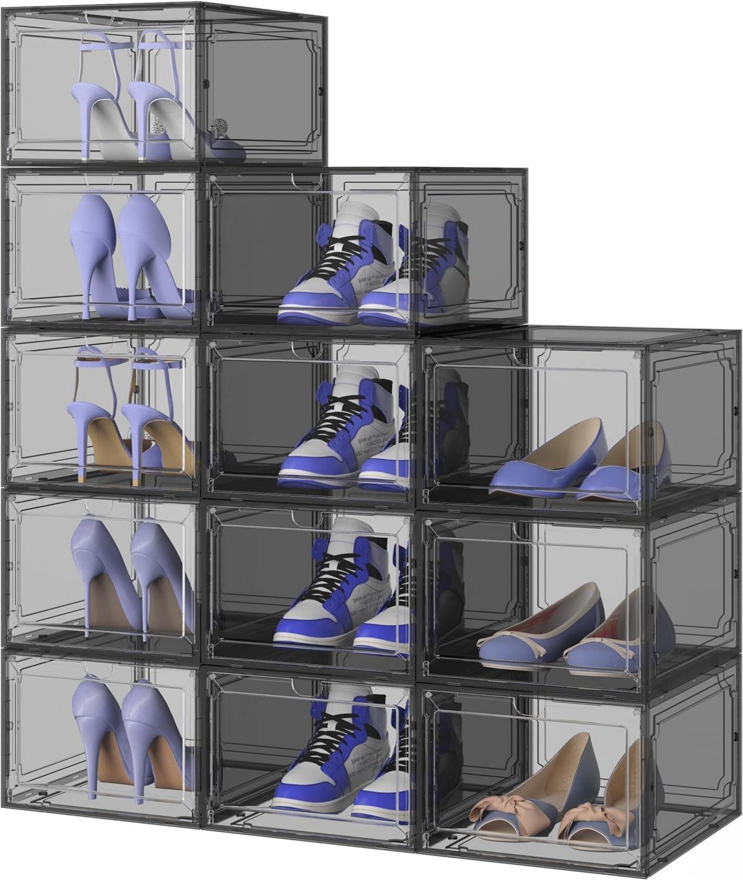 Transparenter Stapelbarer Schuh-Organisator 12er-Pack Schwarz