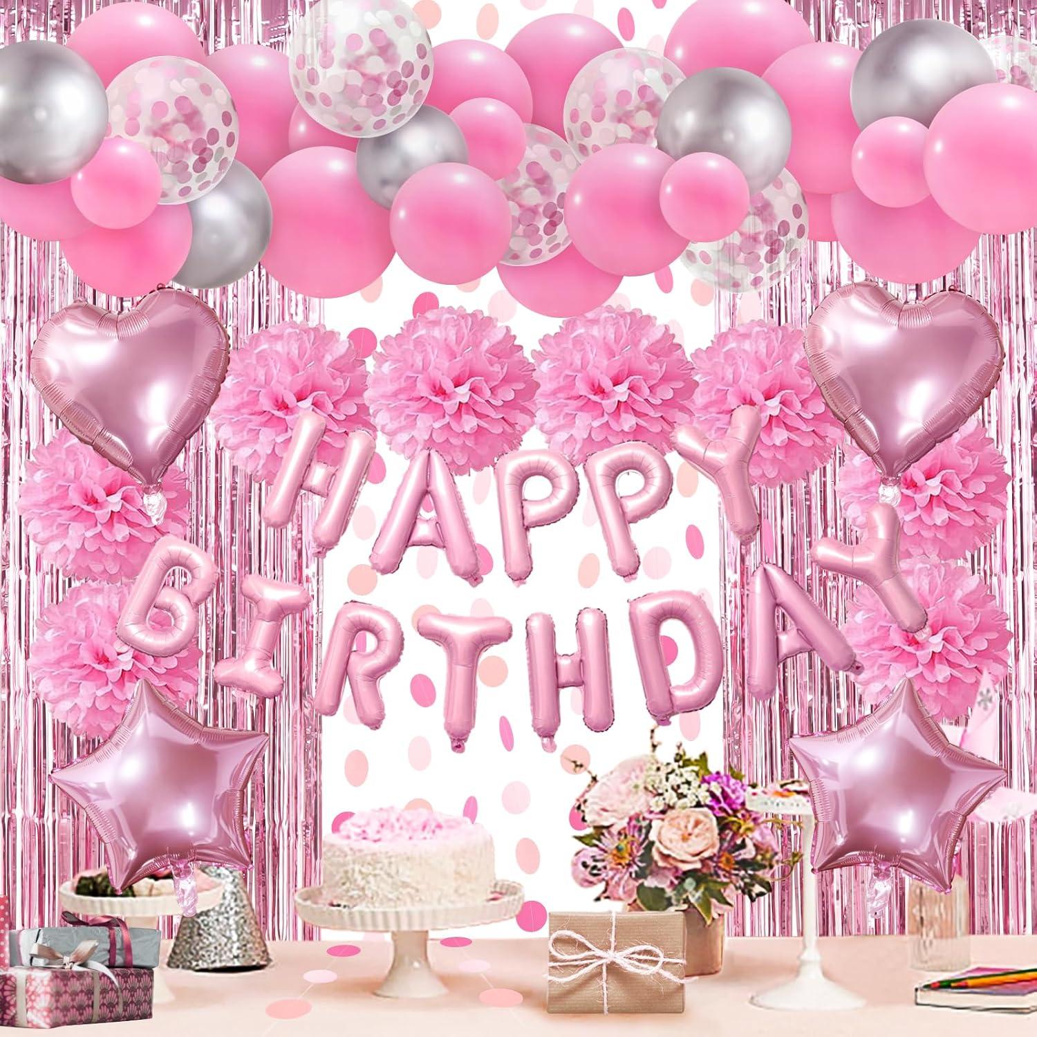 Happy Birthday Deko Set Rosa Mädchen Frauen Partyzubehör