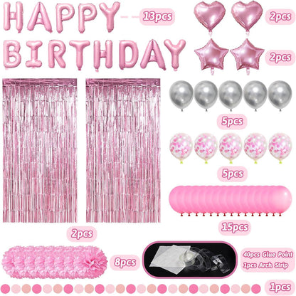 Rosa Geburtstagsdeko Happy Birthday Party Set 54-teilig