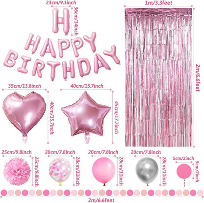 Happy Birthday Deko Set Rosa Mädchen Frauen Partyzubehör