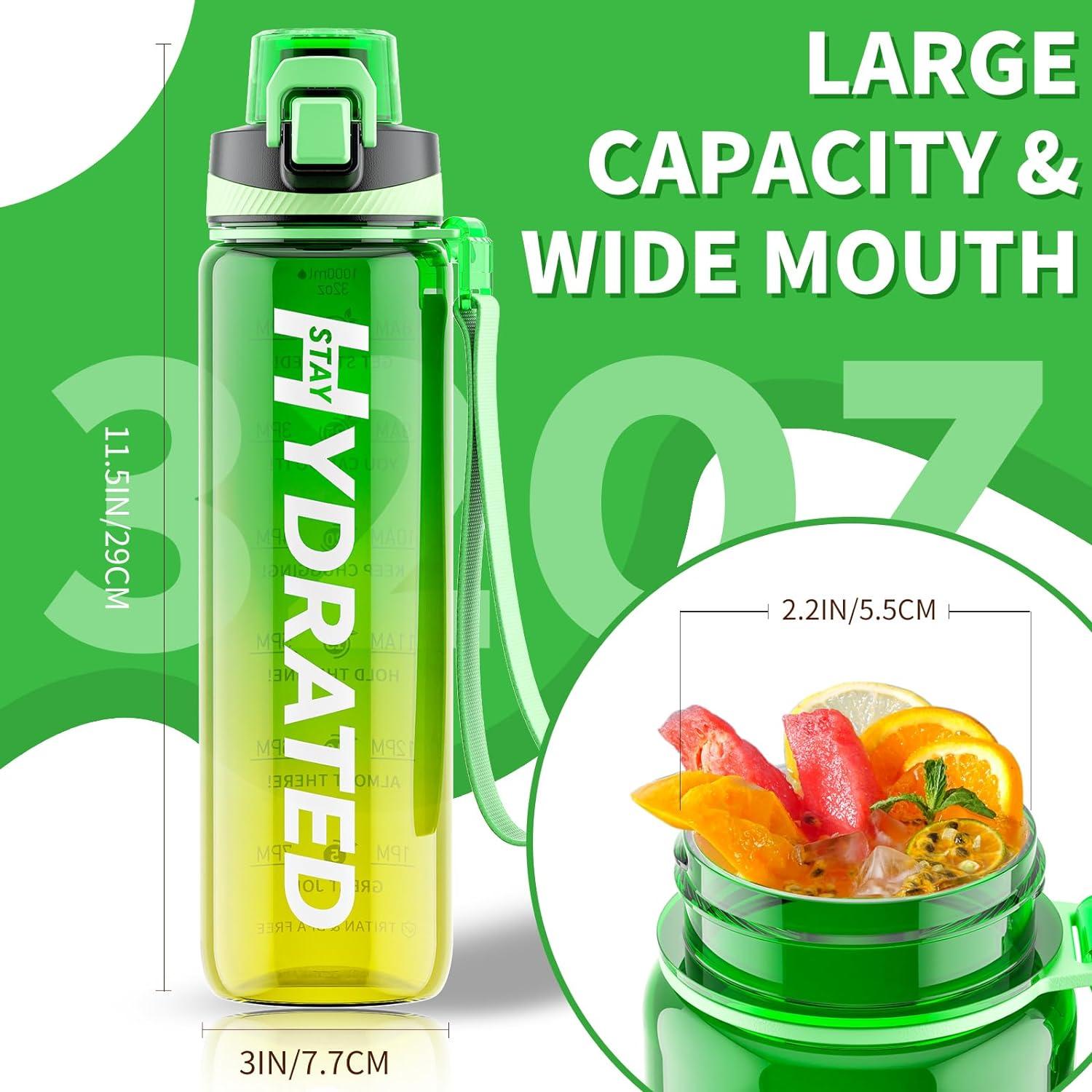 Trinkflasche 1L BPA-frei Tritan Sport Auslaufsicher mit Zeitmarkierung