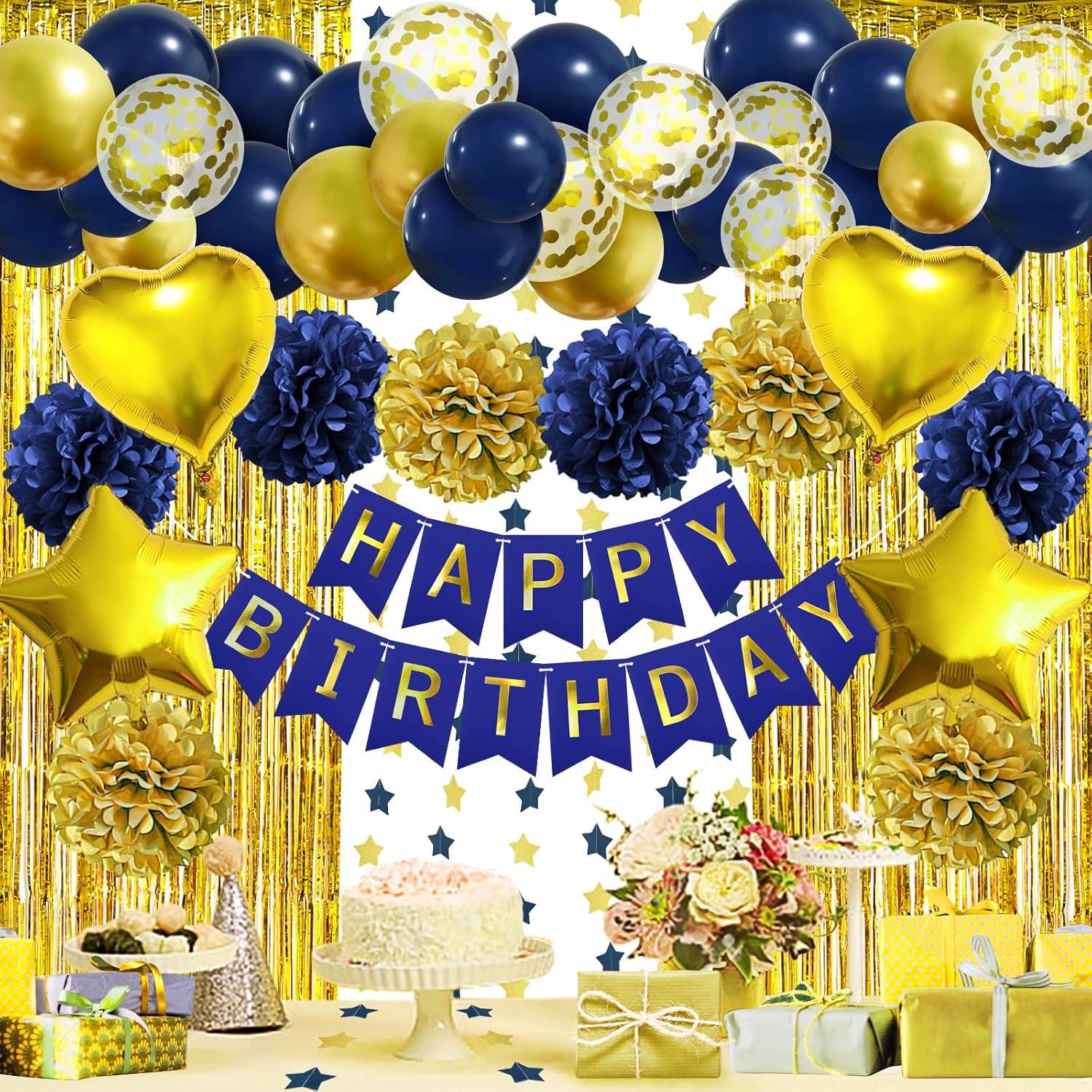Marineblau Gold Happy Birthday Deko Set für Party Festlichkeiten