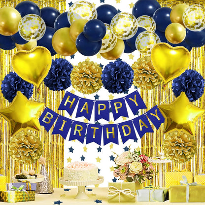 Marineblau Gold Happy Birthday Deko Set für Party Festlichkeiten